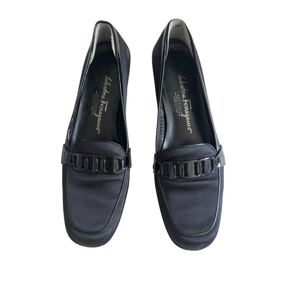SALVATORE FERRAGAMO Black Fabric Logo Loafers Size 7 - Picture 5 of 14